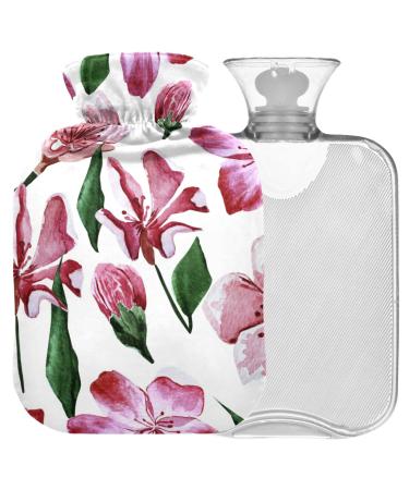 NAANLE hot water bottle with reference Japanese cherry blossom Transparent hot water bottle 2l large hot hot water bottle for menstrual cramps Relief Handle Heat and Cold Therapy