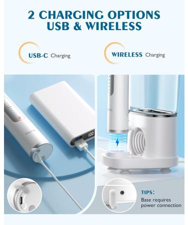 AGPTEK Toothbrush Flosser Combo - Portable Travel Tube USB C Charging 5 Modes & 500ml Reservoir - White & Silver - Buy Online on GoSupps.com
