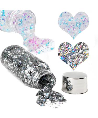Mermaid Scale Body Glitter Gel - Long Lasting Sparkling Cream for Eyes, Lips, Nails, and Hair - Silver White Color - Festival Party Makeup Glitter with Sponge Brushes - Buy Online on GoSupps.com