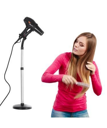 Hair Dryer Holder Stand Blow Dryer Holder Adjustable 360 Degree Rotation Stand Up Hair Dryer Heavy Duty Hairdryer Hands Free Silver