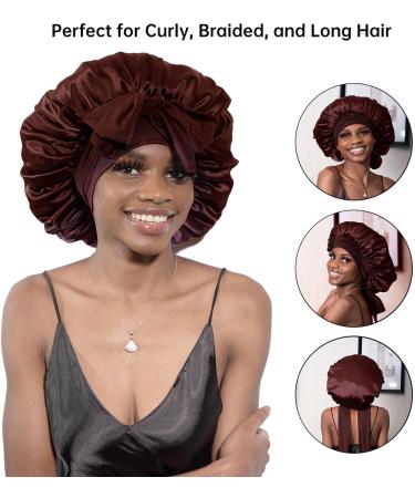 Adjustable Satin Silk Bonnet Cap for Ladies - Night Hair Care Protection for Curly Long Hair | Mr. Bonnarhauben - Breathable Chocolate Color - Buy Online on GoSupps.com