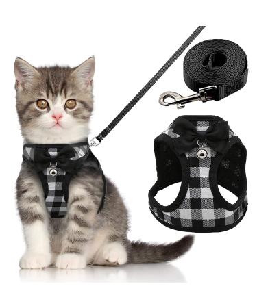 BLUWTE Cat Harness and Leash Set for Escape Proof ,Breathable Dog Harness,Pet Harness,Adjustable Mesh Vest Harness for Puppy Cat Rabbit XS Black-White