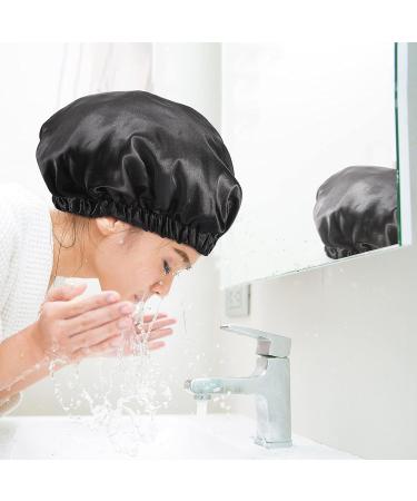 4-Piece Soft Hair Bonnets & Shower Caps Set for Women - Floral Black | Reusable, Adjustable, Waterproof Satin Caps for Silky Hair - Ideal for Sleeping & Bathing - Buy Online on GoSupps.com