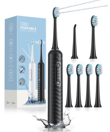 Electric Toothbrush with Water Flosser 3 in 1 Cordless Toothbrush and Water Flosser Combo for Multiple Users and Needs Flossing Toothbrush Portable for Travel and Home 10 Piece Set Black
