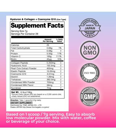FINE JAPAN Premium Marine Collagen Powder with Hyaluronic Acid CoQ10 & Elastin - Skin, Hair, Joint & Bone Support - 2 Cans (56-Day Supply) - Buy Online on GoSupps.com