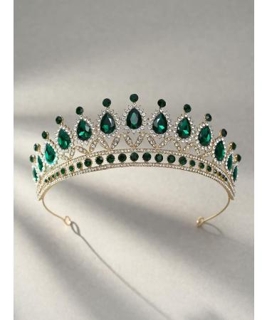 SWEETV Rhinestone Wedding Tiara - Royal Queen Crown Headband for Women | Crystal Princess Hair Accessories for Prom, Birthday - Green - Buy Online on GoSupps.com