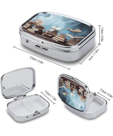 Stylish Pill Box Books in The Sky Print - 2 Compartment Medicine Organizer & Portable Metal Pill Case for Pocket or Purse - Buy Online on GoSupps.com