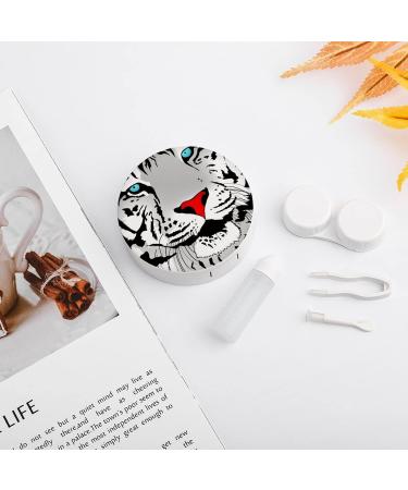 Abstract White Tiger Round Contact Lens Storage Case | Portable Box Kit with Mirror - Cute & Functional - Buy Online on GoSupps.com