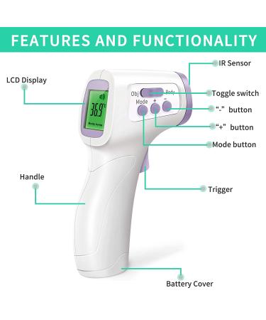 Touchless Forehead Thermometer for Adults & Kids - Digital Infrared, Fever Alarm, Memory Function, Purple - Buy Online on GoSupps.com