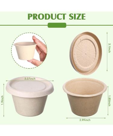100 Pcs 4oz Bagasse Fiber Condiment Cups with Lids - Disposable Sauce Containers for Snacks and Dressings - Buy Online on GoSupps.com