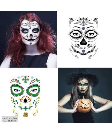 Day of the Dead Sugar Skull Tattoos - 20 Sheets with Halloween Temporary Face Designs - Buy Online on GoSupps.com