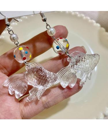 Feylie Goldfish Dangling Earrings - Trendy Cute Drop Earrings in Acrylic for Students & Office Professionals - Buy Online on GoSupps.com