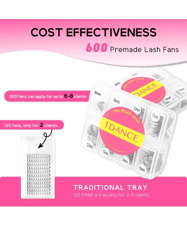 TDANCE 600 Premade Fans Eyelash Extensions 8-15mm | 5D-24D Handmade Promades | C/D Curl Loose Fans | Mixed Length | 10D | 0.07-D - Buy Online on GoSupps.com