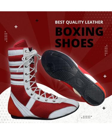 Professional Boxing & Wrestling Shoes for Adults & Youth - White/Red, Size 10 | Non-Slip, Lightweight, Breathable Training Boots - Buy Online on GoSupps.com