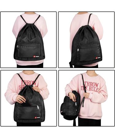 WANDF Drawstring Backpack with Shoe Pocket - Water-Resistant Gym Bag for Women, Girls, Men - Black - Buy Online on GoSupps.com