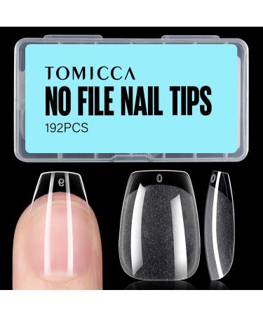 Tomicca Ballerina short nail tips for gelails gel full cover nail tips pre-shaped half matt tip nails Gelly nail tips for acrylic nails-192 pieces 12 size ballerina short 192