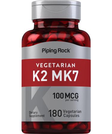 Piping Rock K2 MK7 Vitamin Supplement | 100 mcg | 180 Vegetarian Capsules | Non-GMO Gluten Free
