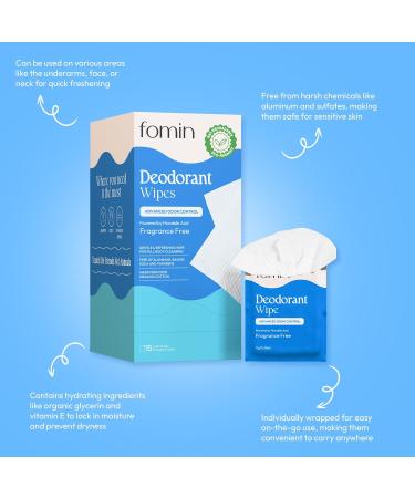FOMIN Acidified Travel Deodorant Wipes For Women & Men - 15 Count - Fragrance Free - pH Balanced Mini Deodorant Travel Size Wipes - Plastic-Free Individually Wrapped Underarm Body Wipes Fragrance Free 15 Count (Pack of 1) - Buy Online on GoSupps.com