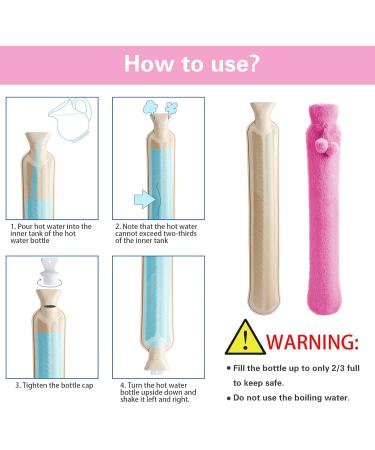 Homealexa Long Hot Water Bottle with Cover UK - 2L Large Neck & Shoulder Heat Pad - Soft & Cozy Hot Water Bag for Kids - 73 x 14cm (3-Cute Pink) - Buy Online on GoSupps.com