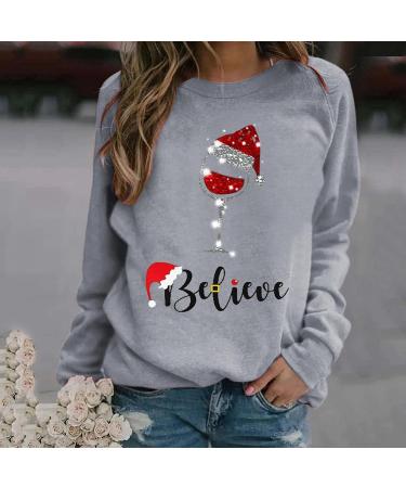 Kiasebu Fall Sweatshirt for Women - Long Sleeve Wine Bottle Print Pullover Sweater, X-Large Grey - Buy Online on GoSupps.com