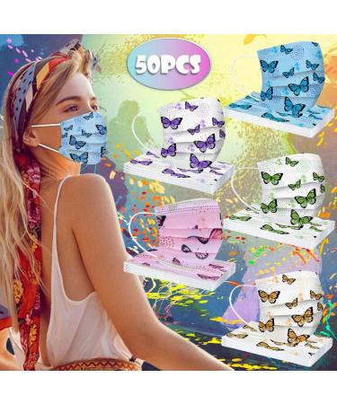 Buy Amyglin 50 Pieces Disposable 3-Layer Face Masks - Breathable Butterfly Motif Cloth Neck Gaiter for Adults - International Shipping Available - Buy Online on GoSupps.com