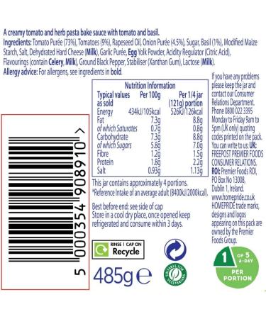Homepride Creamy Tomato & Herb Pasta Bake 485g Jar - Delicious and Easy Dinner Option - Buy Online on GoSupps.com