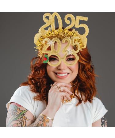 Healeved 1 Set 2025 Happy New Year Party Favors Glitter New Year Eyeglasses and Headband Tiara Decoration for New Years Eve Party Supplies Golden - Buy Online on GoSupps.com
