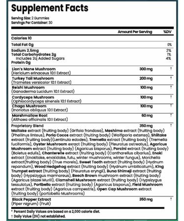Organic Mushroom Gummies 20 in 1 Complex Daily Lion's Mane Reishi Chaga Cordyceps Enoki Oyster Turkey Tail Brains Vegan Memorys Superfood Mushroom Supplement for Adults Men & Women - Buy Online on GoSupps.com