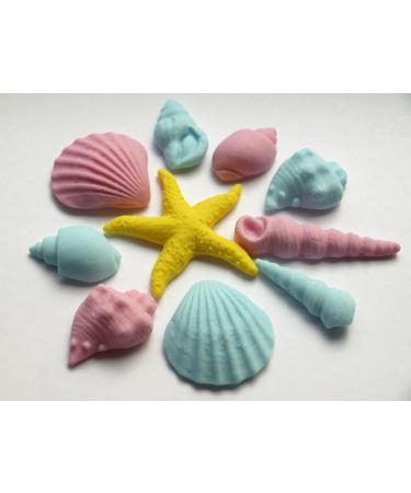 Rainbow Cake Toppers 10x Edible Seashells Little Mermaid Beach Party Fondant Cake Toppers Pink Blue Yellow (RCT-0142) - Buy Online on GoSupps.com