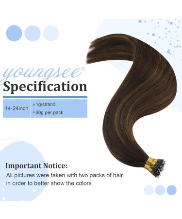 Youngsee Ombre Nano Ring Extensions - Real Hair Balayage in Brown | 50cm #2/2/6 - Buy Online on GoSupps.com