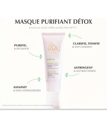 TAAJ | Purifying Detox Mask - JA PURE | Purifies Clarifies and Tonifies | Antioxidant and Purifying Actives | Regenerates tissue | Firms pores | Fresh radiant complexion | Vegan | 75 ml - Buy Online on GoSupps.com