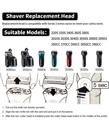 32S for Braun Series 3 Electric Shaver Replacement Head - Compatible With Series3 Shavers 301s 310s 320s 3000s 3010s 3020s 3050cc 3070cc etc by Models - Buy Online on GoSupps.com