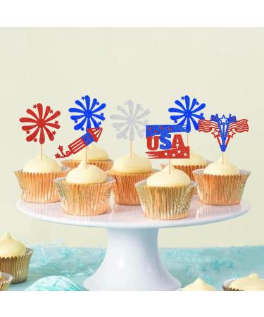 Ercadio 36 Pack Independence Day Cupcake Toppers Firework Star USA Patriotic Cupcake Picks Happy 4th of July Cake Toppers American National Independence Day Theme Party Cake Decor Supplies Pattern 4 - Buy Online on GoSupps.com
