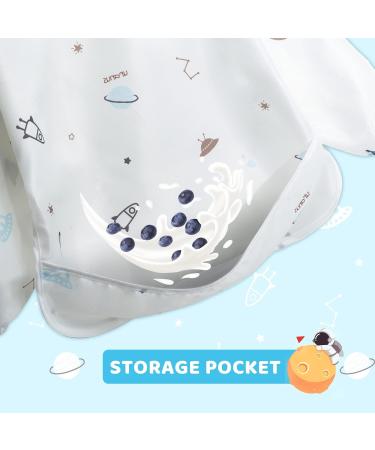 Little Dimsum Waterproof Long-Sleeved Baby Bib with Large Food Pocket - Blue Spaceship Design - Buy Online on GoSupps.com