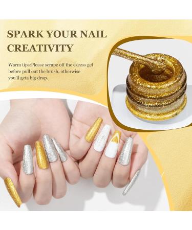 Gold Chrome Gel Nail Polish Glitter Liner - Metallic Painting Gel Liner Nail Art - Liner Painted Gel for Metal Glitter liner drawing and Nail Color Painting UV Liner Nail Gel - Buy Online on GoSupps.com