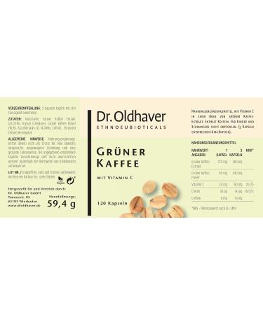 Dr. Oldhaver Green Coffee Capsules (120 pcs) - Premium German Quality Vegan High-Quality Green Coffee Extract with Vitamin C for Energy Metabolism - Buy Online on GoSupps.com