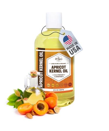 Organic Apricot Kernel Oil (8 Oz) Premium Cold Pressed Unrefined | 100% Pure Apricot Kernel Oil for Skin Face Hair Soap Making Massage | Carrier for Essential Oils | Available Bulk | 8 FL OZ