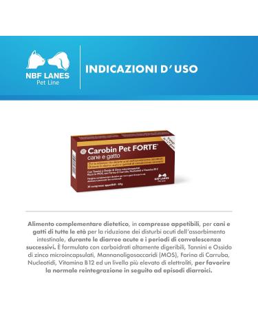 NBF Lanes Carobin Pet Forte Dog Cat 30 Appetizing Tablets Reduction of Acute Intestinal Absorption Disorders Acute Diarrhea Convalescence - Buy Online on GoSupps.com