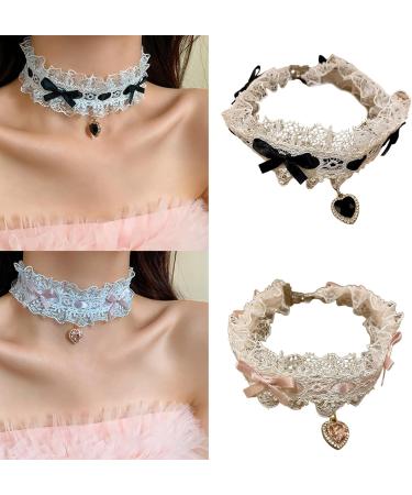 OralGos Black Lace Bowknot Neck Chain Charm Necklace - Sparkling Heart Pendant with Diamonds for Fashion Lovers - Buy Online on GoSupps.com