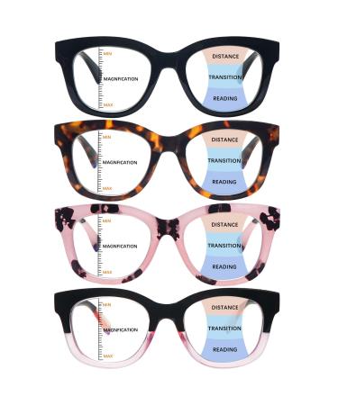 4 Pack Progressive Multifocus Reading Glasses for Women Spring Hinge Blue Light Blocking Computer Readers 4 Mix C1 2.75 x