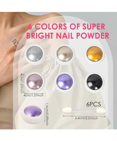 6 Jar Nail Art Pearlescent Powder Nail Art Glitter Pulver with 6 Sponge Brushes Chrome Nail Powders Holographic Mirror Powder Manicure Shiny Pearl Powder Holo Mermaid Aurora Powder for Nails - Buy Online on GoSupps.com