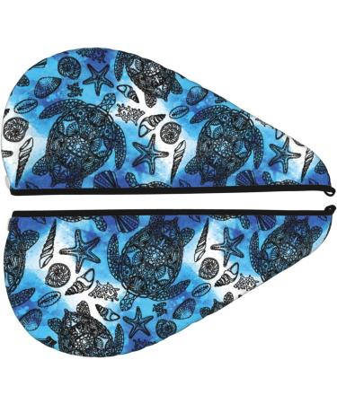 Super Absorbent Coral Velvet Microfiber Hair Towel Wrap for Women | Turtle Shell Algae Starfish Design | Quick Dry for Long Curly & Thick Hair - Buy Online on GoSupps.com