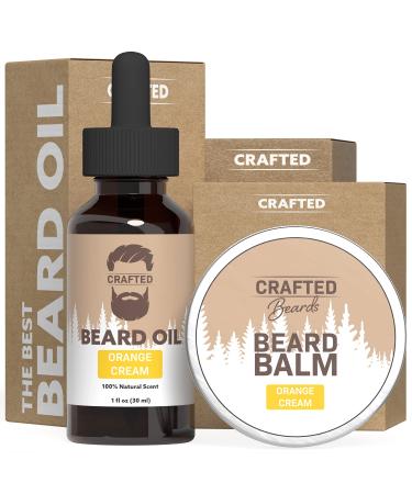 Deluxe Beard Oil and Beard Balm - For a Softer, Smoother, Moisturized Beard - Made with All-Natural and Organic Ingredients - Leave in Conditioner - Beard Care Kit for Men (Orange Cream)