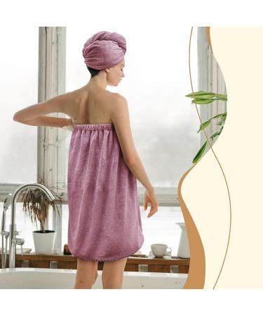 KOIKEY Women Microfiber Bath Towel Wrap - Adjustable Soft Body Wrap Dress with Hair Towel for Shower - Super Absorbent and Quick Drying - Purple - Buy Online on GoSupps.com
