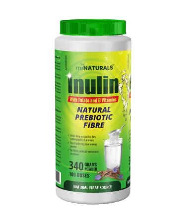 miNATURALS Pure Inulin Fiber Powder - Natural Prebiotic Fibre Supplement (340g - 106 Doses) - Folate and B Vitamins