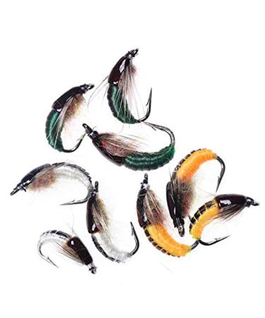 Greatfishing Super Sturdy Realistic Nymph Scud Flies, Popper Flies for Trout Nymph Beadhead Fishing Wet Assortment Flies Bug Worm Scud Looking 9pc #8 3 colors combo flies