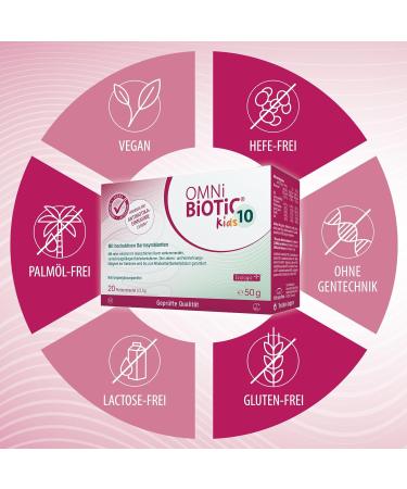 Omni Biotic 10 Kids - 20 Portions of Vegan Gluten-Free Probiotic Powder with 10 Bacterial Strains & Inulin | 10 Billion CFU Daily Dose - Buy Online on GoSupps.com