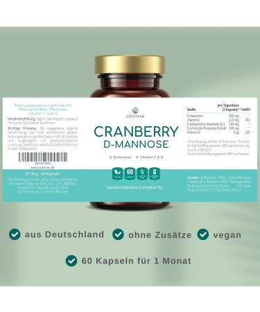 SOLVISAN Cranberry D-Mannose - Unique Echinacea & Vitamin C+D Formula - 60 Capsules for Urinary Health | International Shipping Available - Buy Online on GoSupps.com