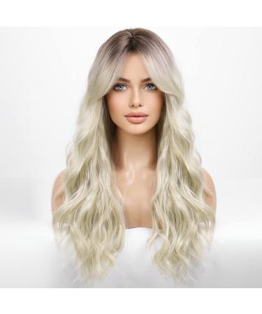 HAIRCUBE Long Blonde Synthetic Wig for Women with Dark Roots and Fringe - Buy Online on GoSupps.com