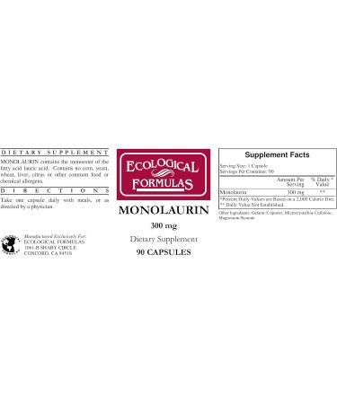 Ecological Formulas Monolaurin 300 mg Tamper Resistant Tearstrip Store and Ship Box 90 Capsules - Buy Online on GoSupps.com